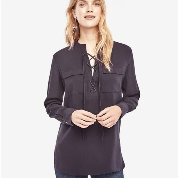 Ann Taylor Crepe Lace Up Tunic - Picture 1 of 2